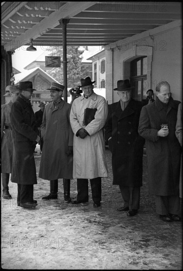 WWII: Waiting for the Allied economic delegation, Les Verrieres station, 1945.