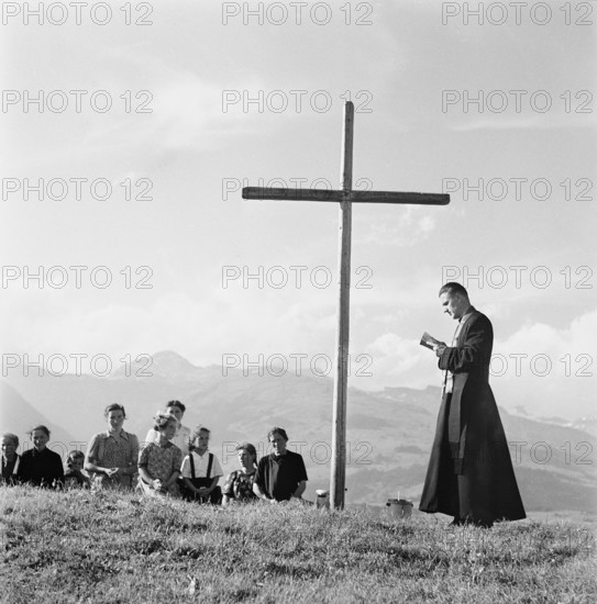 Blessing of the Alpine pastures in Obersaxen, circa in 1950.