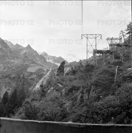 Building site Albigna, freight ropeway 1957.