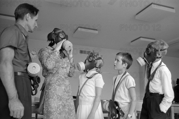 Testing the new gas masks for civilians, 1967.