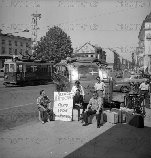 Stranded tourists due to strike in France, 1953.