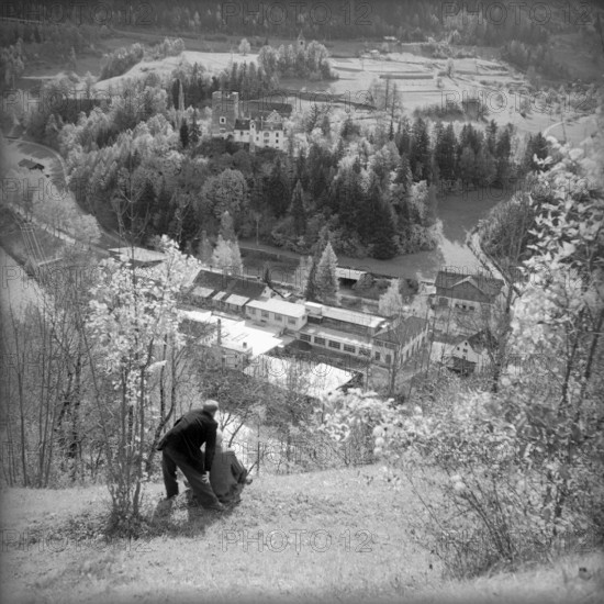 Wollen blanket factory in Sils-Albula, 1952.