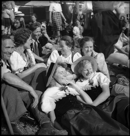 Young women at mountain festival in Switzerland, 1940.