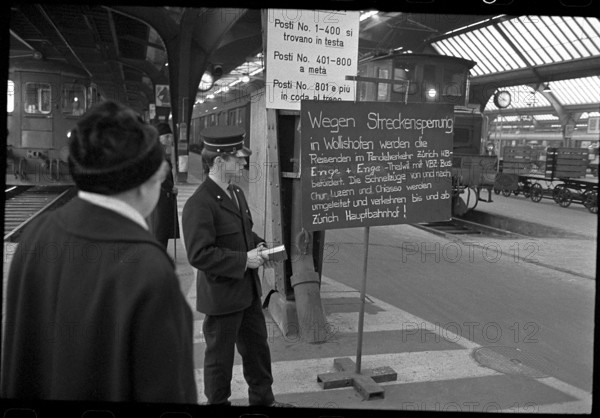 Railway Station in Zurich 1968: Blocked lines in Wollishofen because of railway accident.