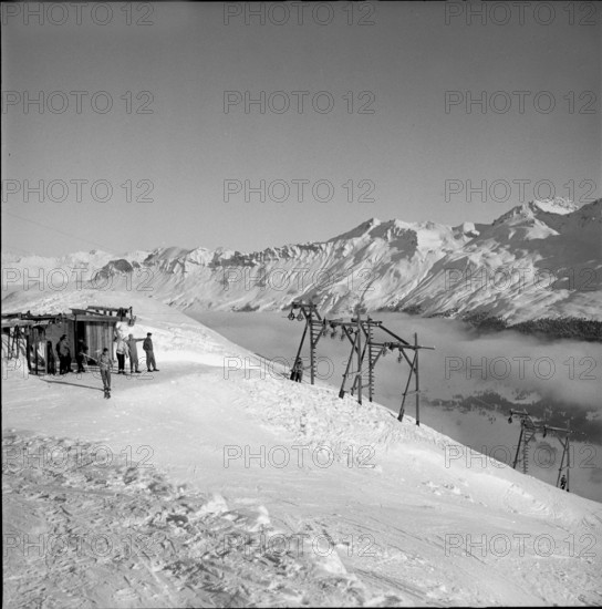 Ski lift near Lenzerheide; 1950.