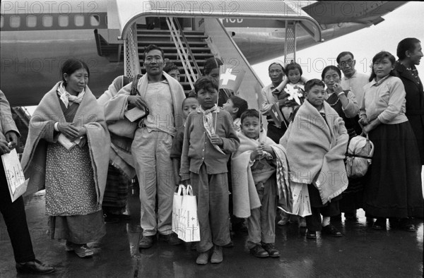 Four Tibetan families arriving at Zurich airport 1964.