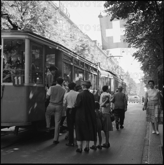 Tram stop at Bahnhofstrasse Zurich 1958.