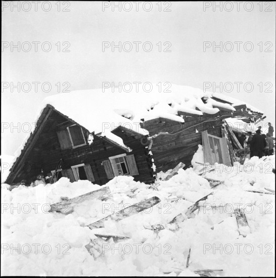 St. Antonien, farmstead destroyed by avalanche; 1954.