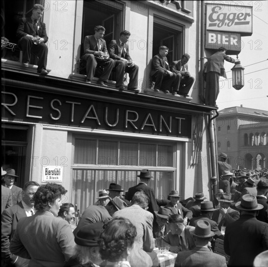 Farmers protest against milk price reduction; cut in milk price; 1954.