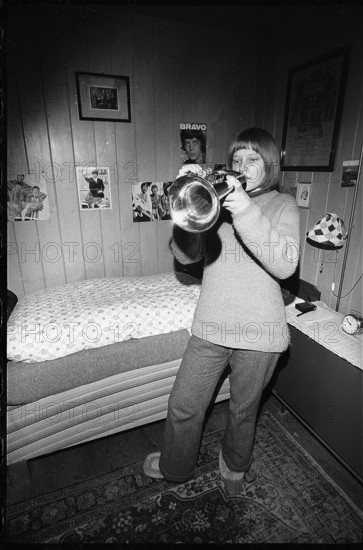 Girl playing the trumpet, 1970.