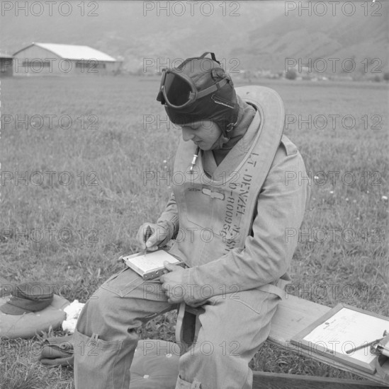 Trainee pilot with notepad, flying school Magadino 1955.
