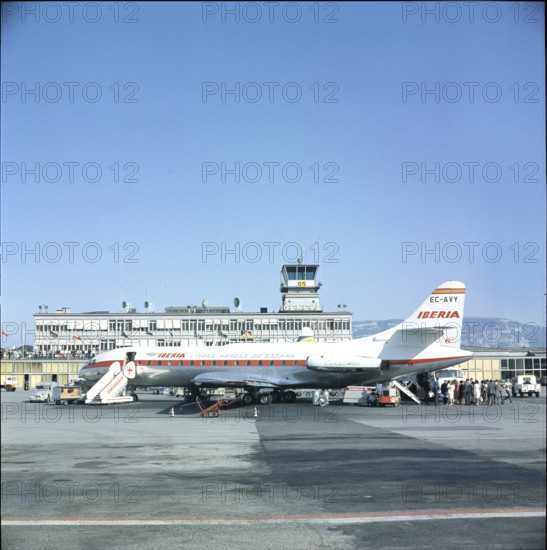Plane of the Iberia airline at Geneva-Cointrin 1970.