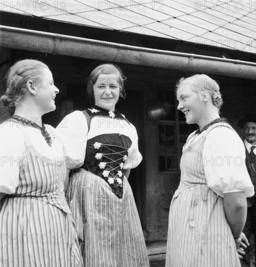 Young women wearing traditional costumes of Appenzell, 1940.