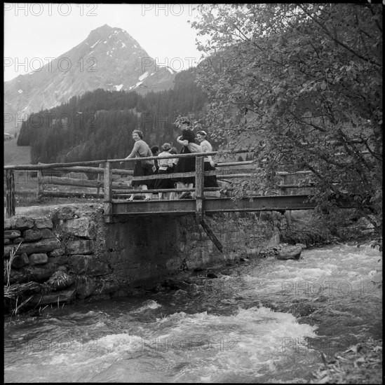 Girl scouts hiking in Adelboden, 1952.