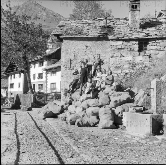 Children in the Walser village Bosco Gurin 1956.
