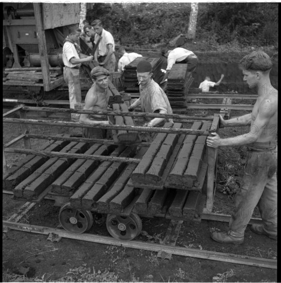 Peat briquette factory Kueffer, Ins Anet 1942.