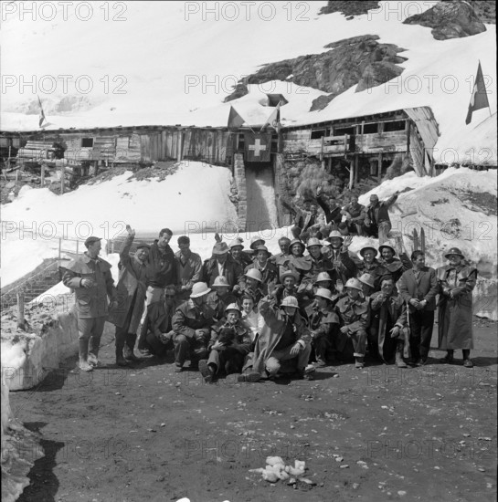 Miners after tunnel breakthrough at Lake Ritom 1958.