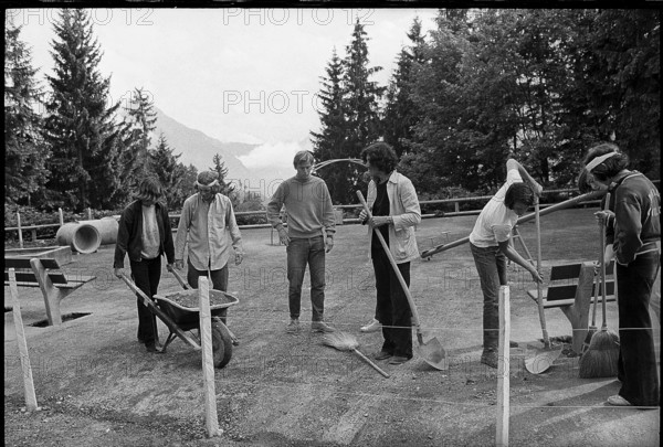 Young people clearing a forest track, 1971.