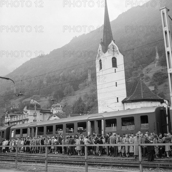 Opening ceremony of the Gotthard engine Ae 6/6 Ticino in Bellinzona, 1953.