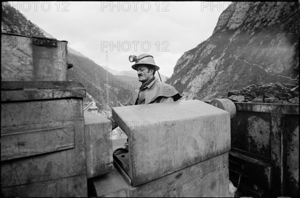 Miner by the tunnel entry at Punt dal Gall 1966.