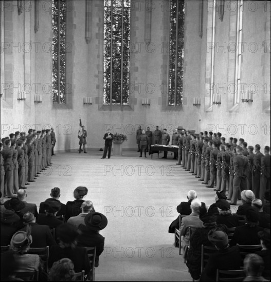 Breveting military officers, Wasserkirche Zurich 1948.