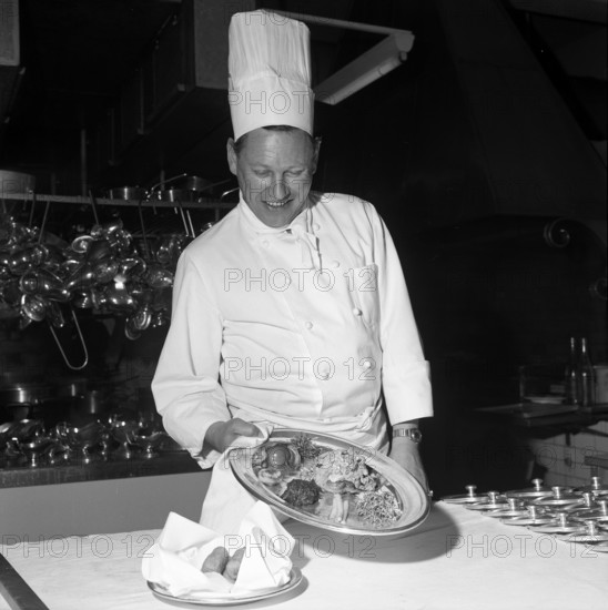 Gstaad; Ernesto Schlegel, chef in the Palace Hotel; 1967.