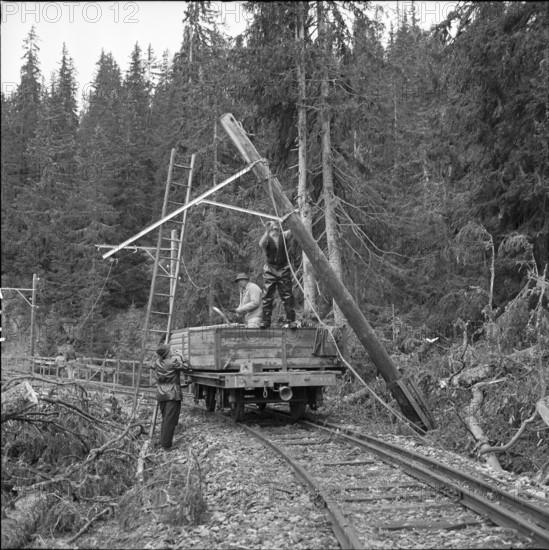Heavy foehn storm caused fally of pylon; Murren 1962.
