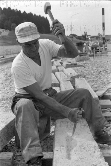Stonemason at work; 1966.