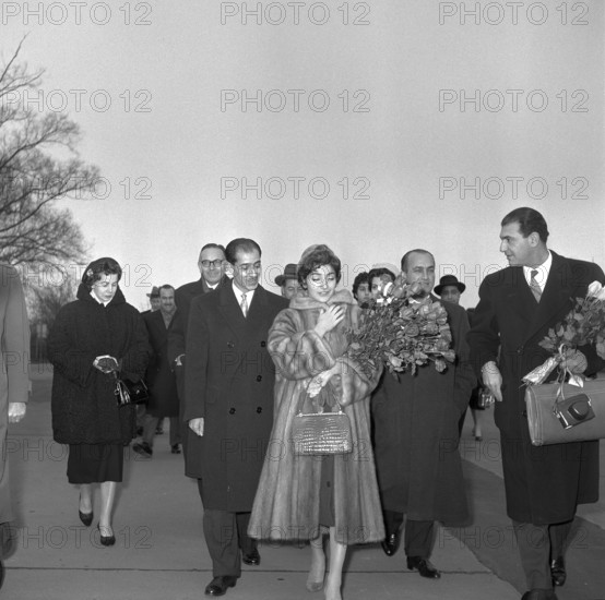 Princess Shahnaz of Persia and Ardeshir Zahedi (r) arrive in Kloten, 1957.
