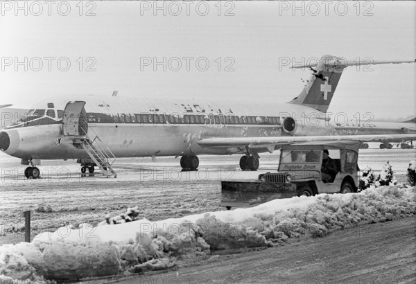Zurich Kloten airport covered in snow, 1969.