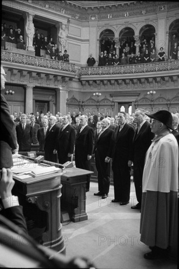 Members of Federal Council, swearing-in after re-election; 1963.