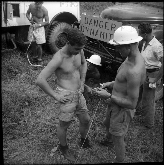 Ticino; preparation for subterranean blasting; 1955.