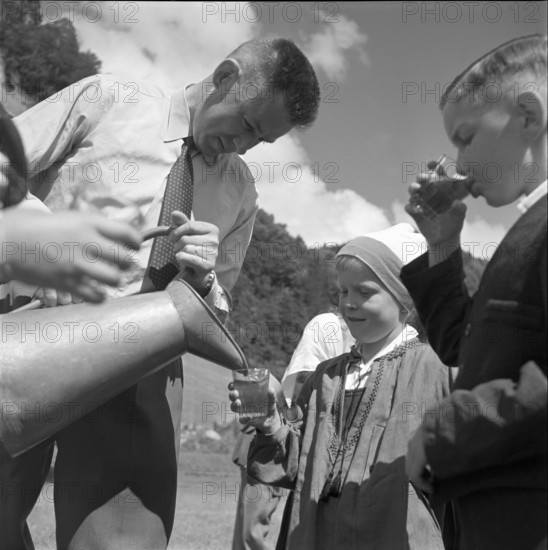 Drink on the alp Ravette, Doubs 1952.