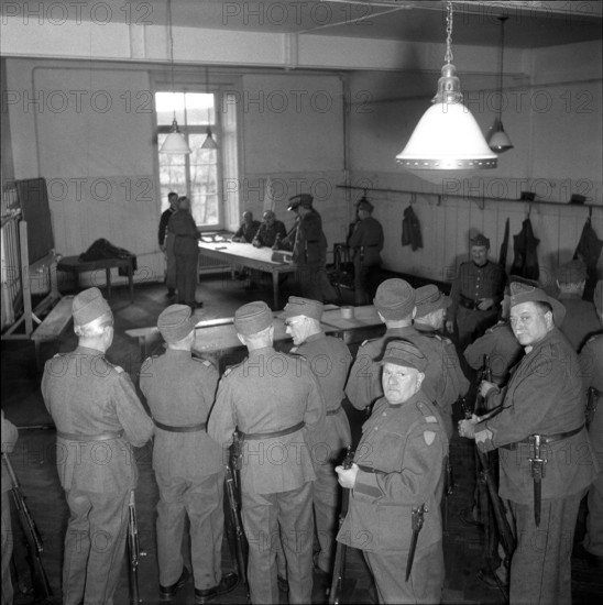 Sixty years old soldiers being discharged, Zurich 1954.