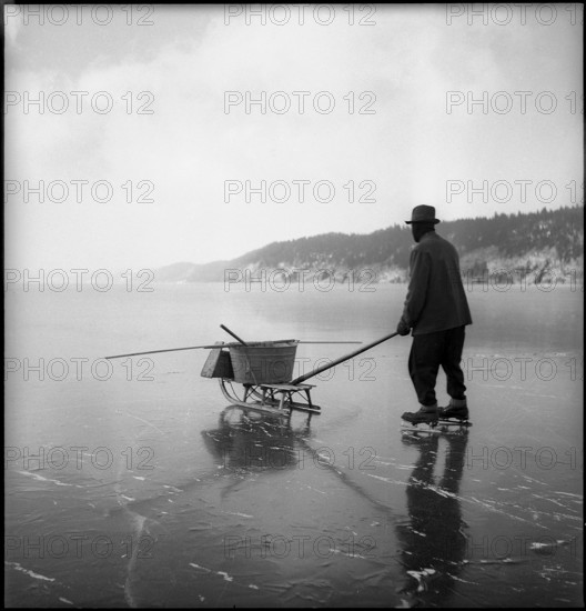 Ice fishing on the Lac de Joux 1945.