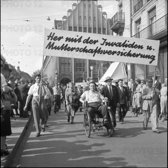 May Day demonstration in Bahnhofstrasse Zurich 1955.
