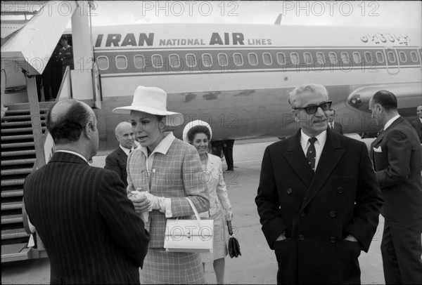 Farah Diba and Reza Palavi arriving in Zurich, 1970.