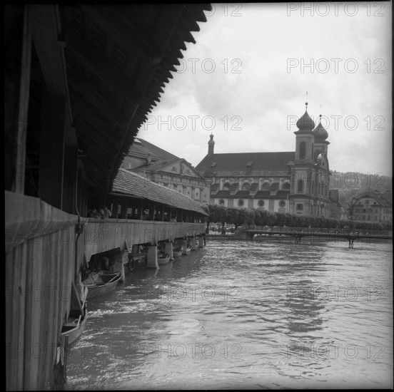 Kapellbrucke and Jesuitenkirche, Lucerne 1953.
