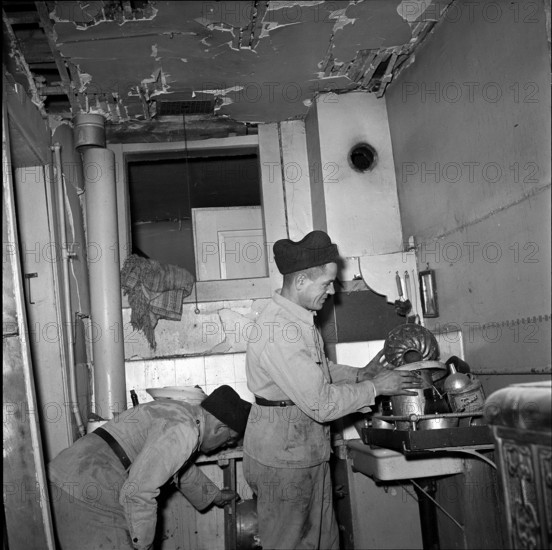 Safeguarding of devastated apartment after gas explosion, Berne 1952.