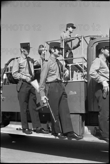 Armed firemen at Geneva International Airport 1970.