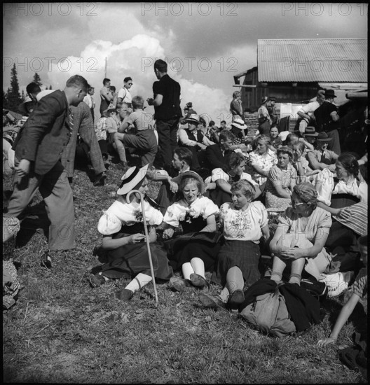 Young farmers at mountain festival in Switzerland, 1940.