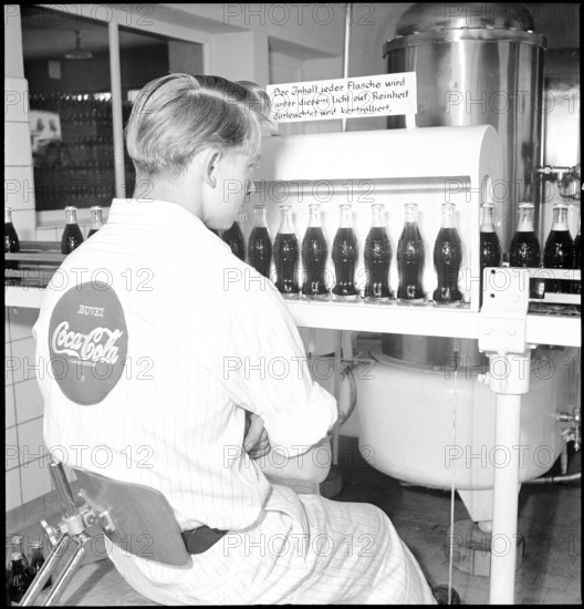 Coca-Cola, worker, bottling plant Zurich, 1950.