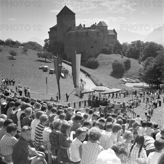 Schoolchildren at the 60th birthday party of Prince Franz Josef II of Liechtenstein, 1966.