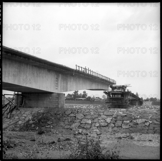 Bridge over the Rhine under construction; 1956.