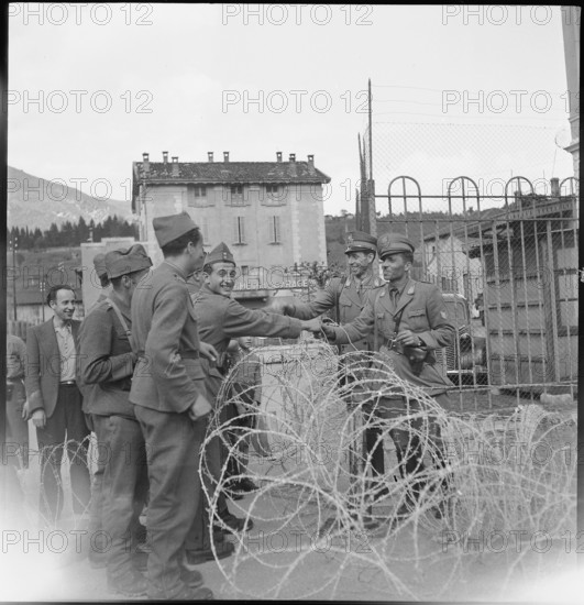 Swiss border in Chiasso, end of war, 1945.