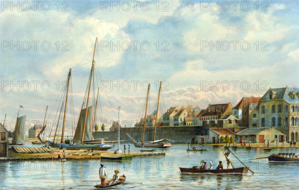 View of Willemstad in Curacao with the entrance to the harbor