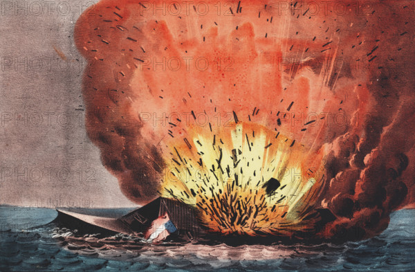 Destruction of the rebel ship Merrimac off Craney Island on May 11