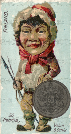 Coins from different countries with symbolic people