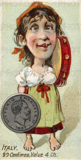 Coins from various countries with symbolic people