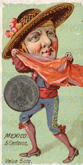 Coins from different countries with symbolic people